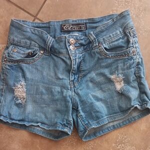 C'Est Toi Distressed Denim Shorts Size M EUC
